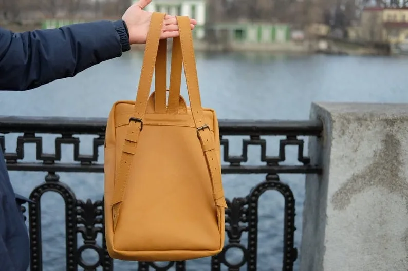 Genuine Leather Yellow Backpack