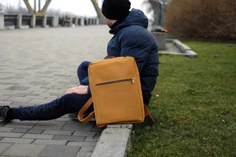 Genuine Leather Yellow Backpack