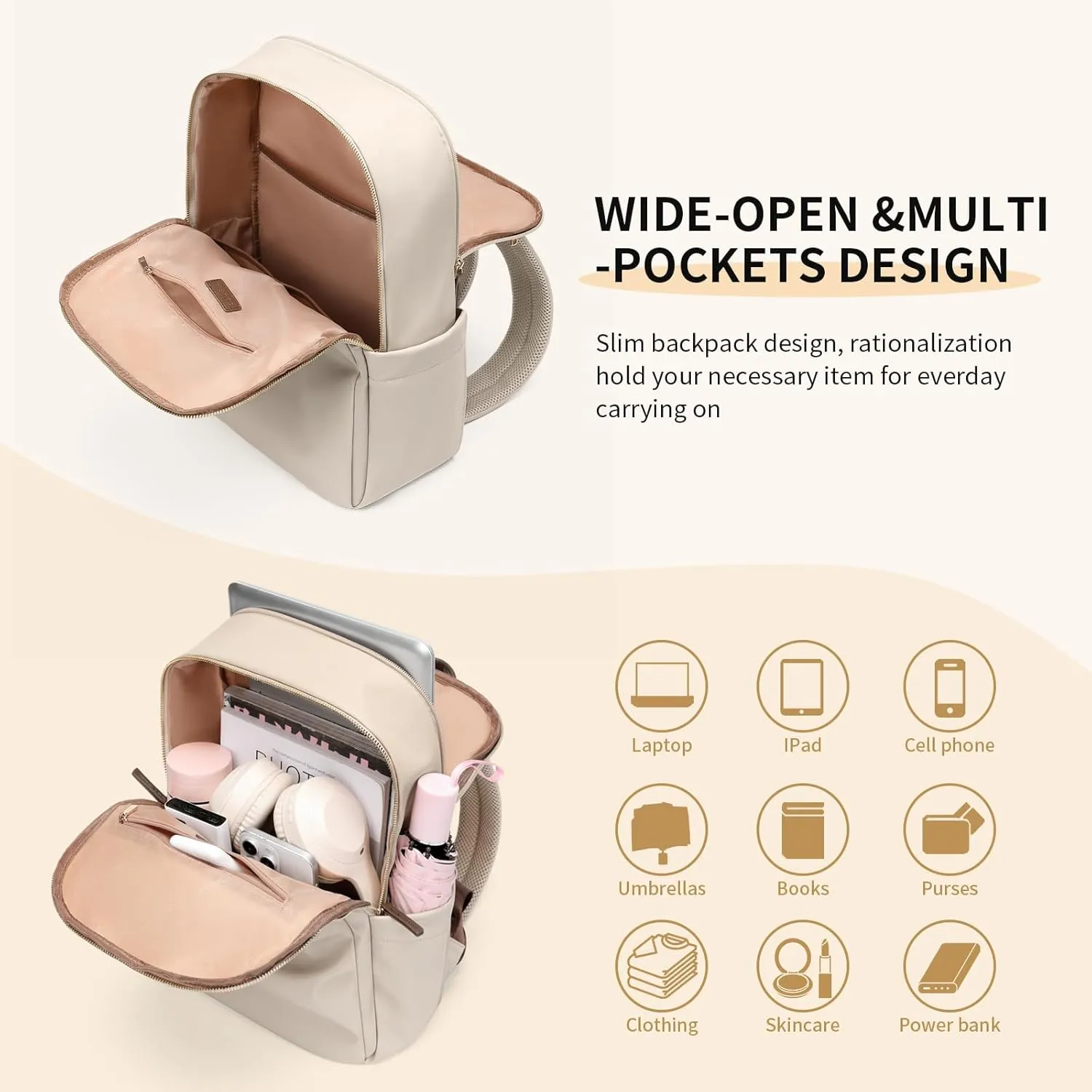 GOLF SUPAGS Women Laptop Backpack with Separate Laptop Compartment Fits 14 Inch Notebook Casual Daypack for Work Travel College Backpack Book Bags