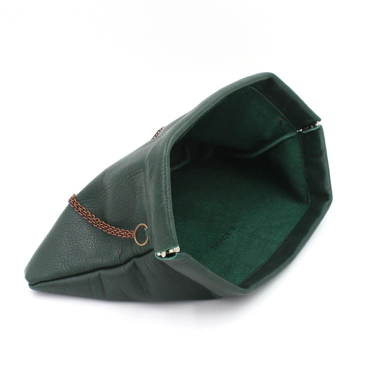 Green Leather Snap Frame Chain Clutch