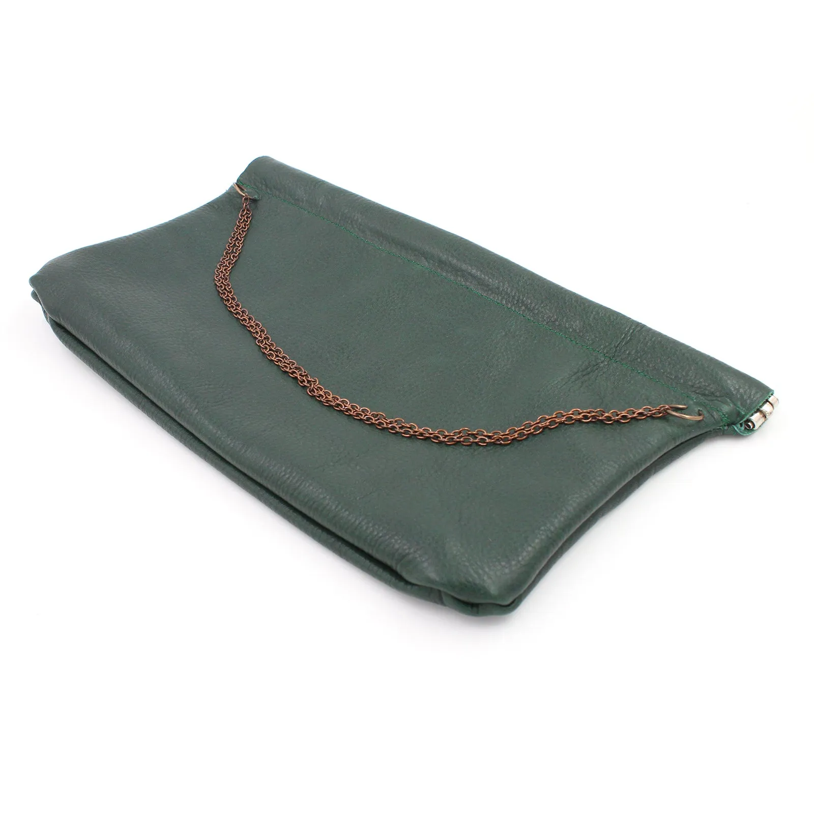 Green Leather Snap Frame Chain Clutch