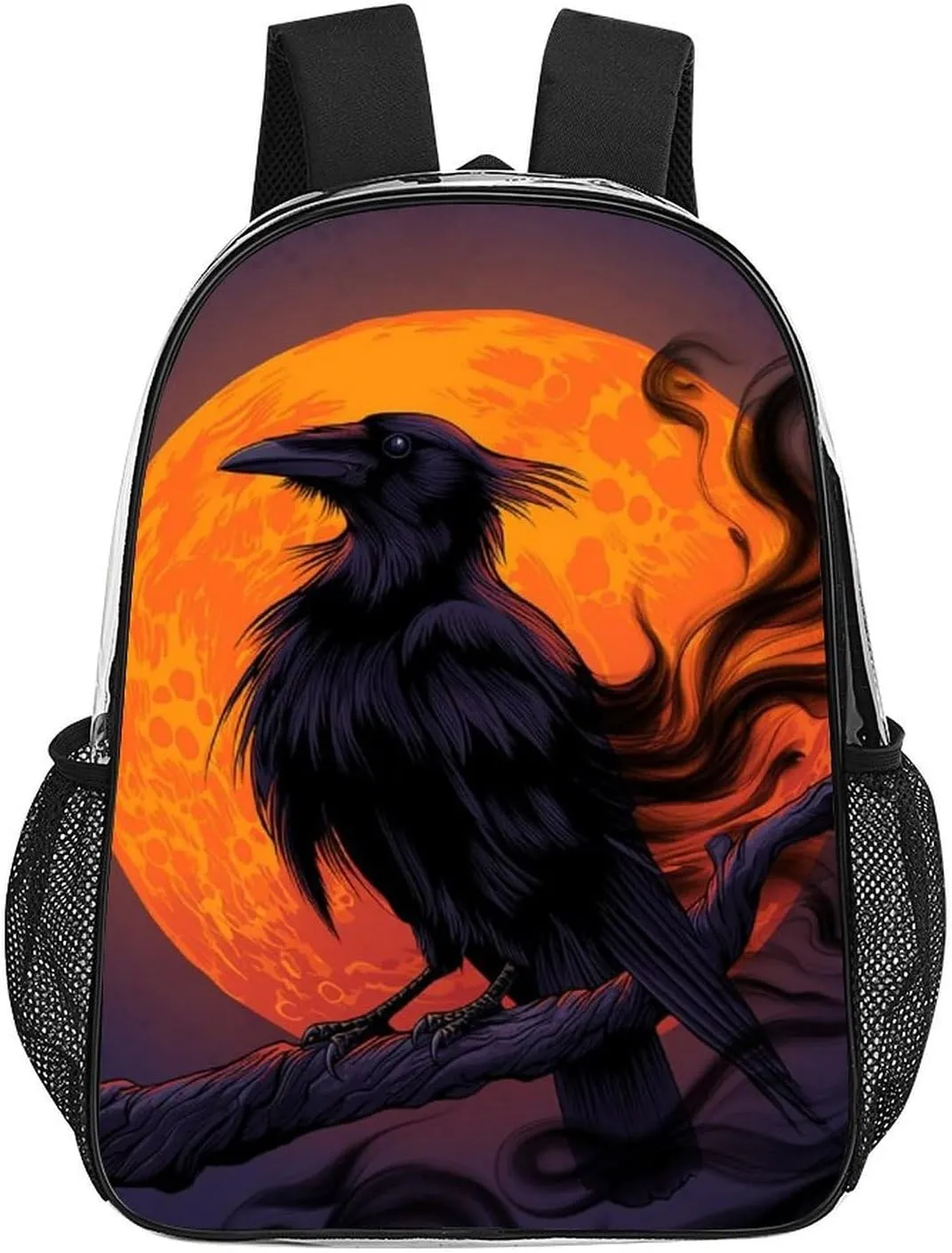 Halloween Raven Moon Dark Night Art Daypack Lightweight Multipurpose Anti-Theft Shoulder Bag Large Capacity Laptop Book Bag Rucksack Transparent Bag