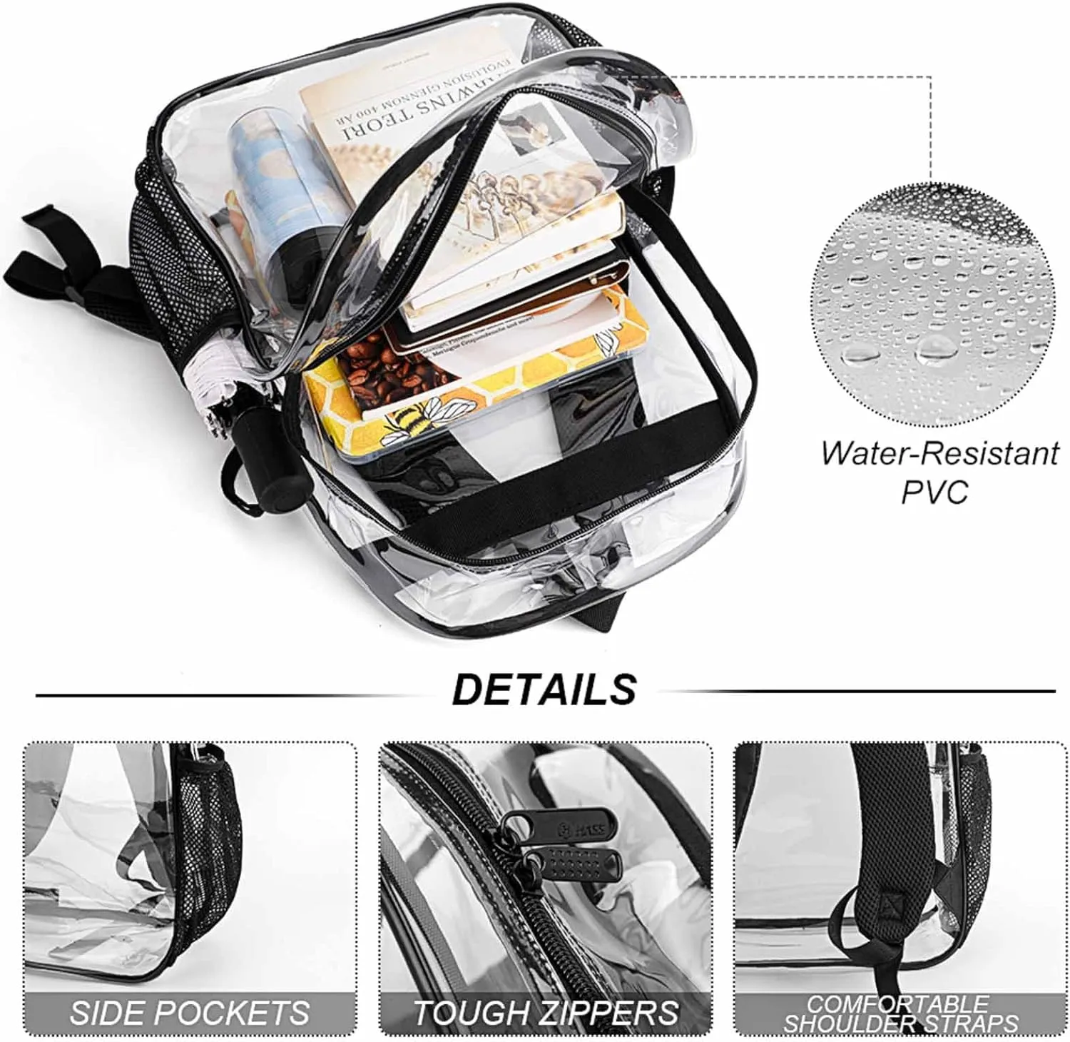 Halloween Raven Moon Dark Night Art Daypack Lightweight Multipurpose Anti-Theft Shoulder Bag Large Capacity Laptop Book Bag Rucksack Transparent Bag