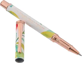 Heartfelt Women's Gel Writing Pen, Rose Gold Metal w/Floral Orange Blossoms Pastel Watercolor Flower Art Design Courage Dear Heart Inspirational Quote, Smooth Black Ink .5mm Fine Point