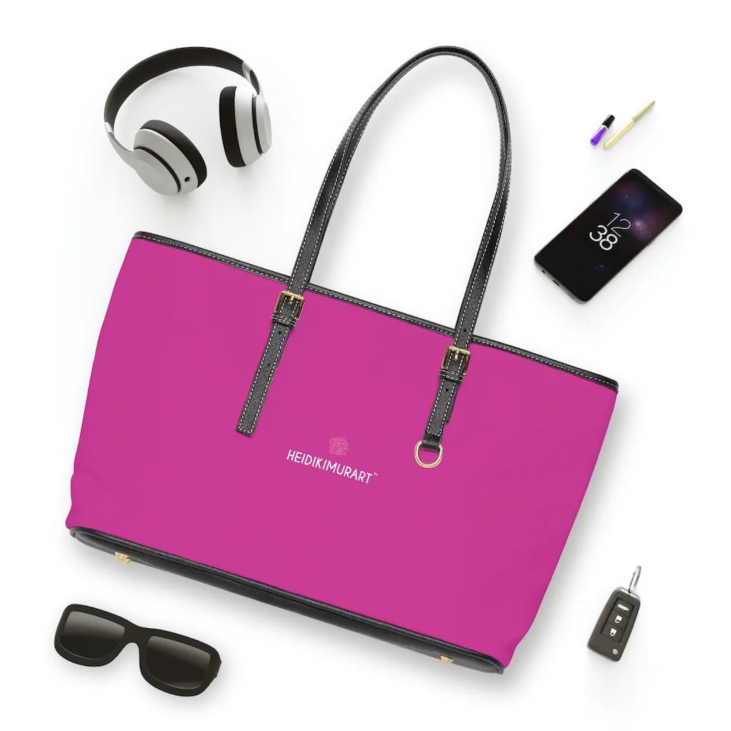 Hot Pink Zipped Tote Bag, Solid Color Modern Essential Designer PU Leather Shoulder Bag For Ladies