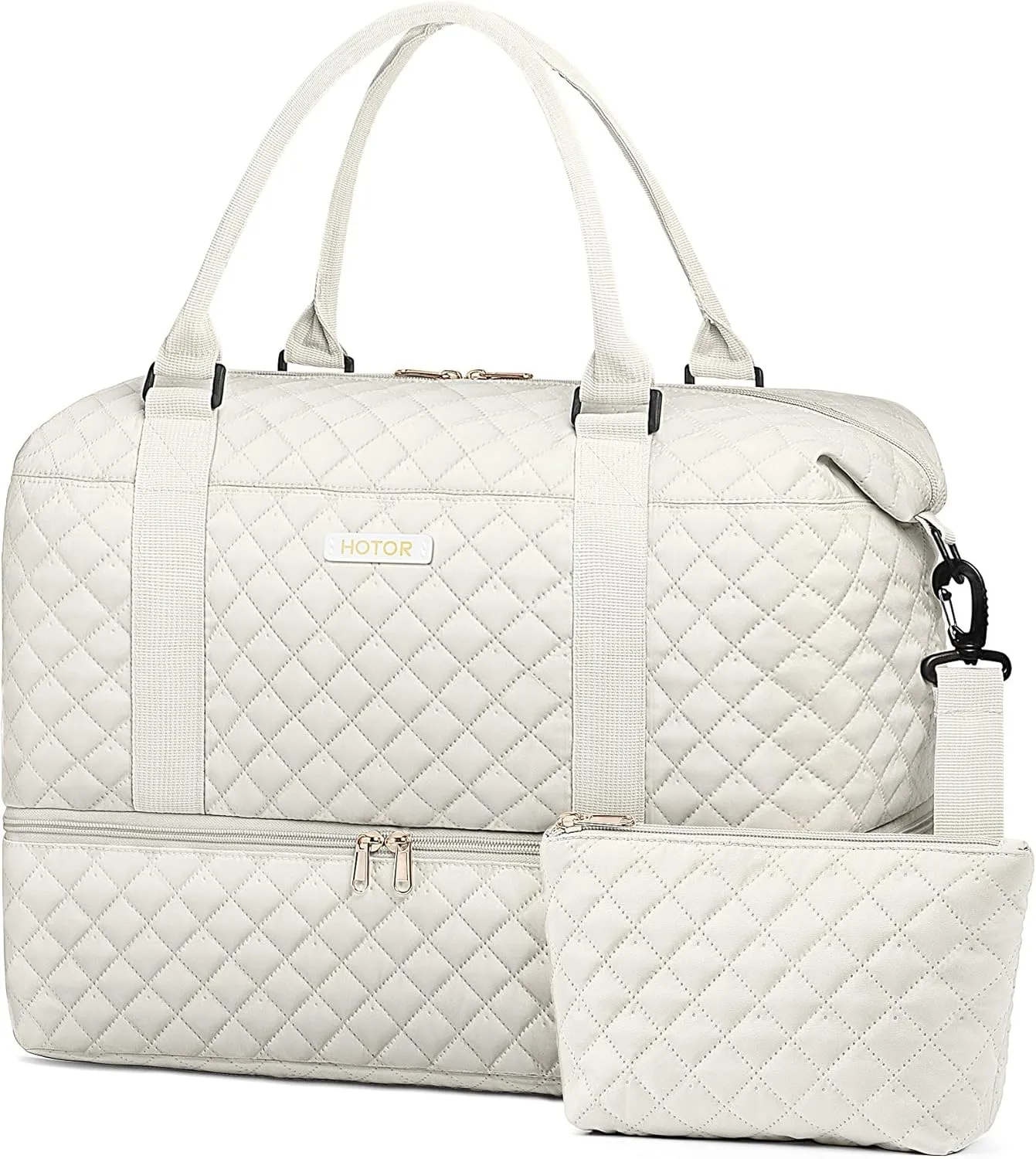HOTOR Travel Duffel Bag - Weekender Bags for Women, Carry On Overnight Bag with Shoe Compartment, with Toiletry Bag for Travel Essentials and Travel Accessories, Beige, 13.4"17.3"7.9"