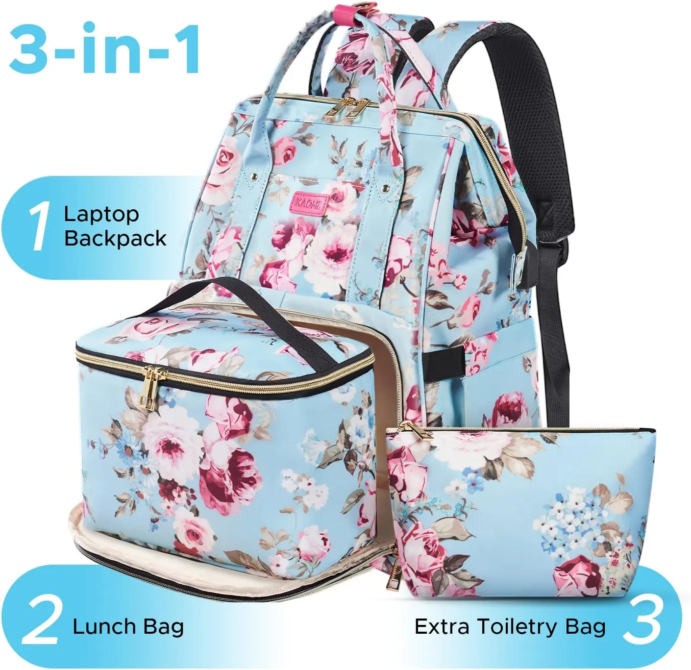 Kaome Lunch Backpack 15.6 Inch Laptop Backpack for Women with USB Port Nurse Gift Teacher Work Backpack Cooler Insulated Lunch Bag Waterproof Daypacks for Work Picnic Travel Anti-theft