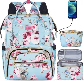Kaome Lunch Backpack 15.6 Inch Laptop Backpack for Women with USB Port Nurse Gift Teacher Work Backpack Cooler Insulated Lunch Bag Waterproof Daypacks for Work Picnic Travel Anti-theft