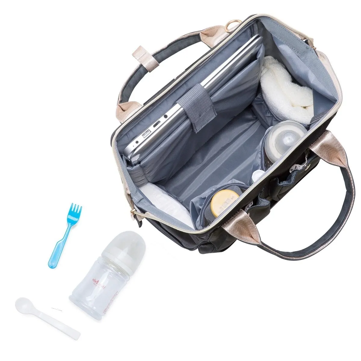 KAUKKO Diaper Bag Backpack with Pacifier Holder and Stroller straps - for Mom and Dad, Waterproof, one size, KT03 ( Santorini Black ）