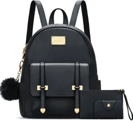KKXIU 3pcs Fashion Small Synthetic Leather Backpack Purse Cute Mini Bookbag for Women and Girls