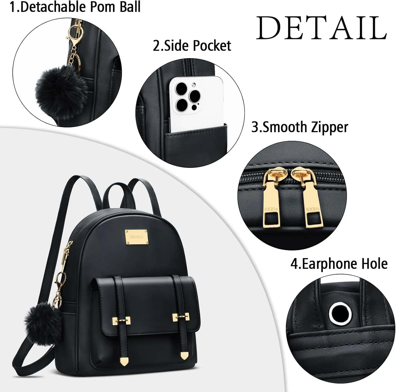 KKXIU 3pcs Fashion Small Synthetic Leather Backpack Purse Cute Mini Bookbag for Women and Girls
