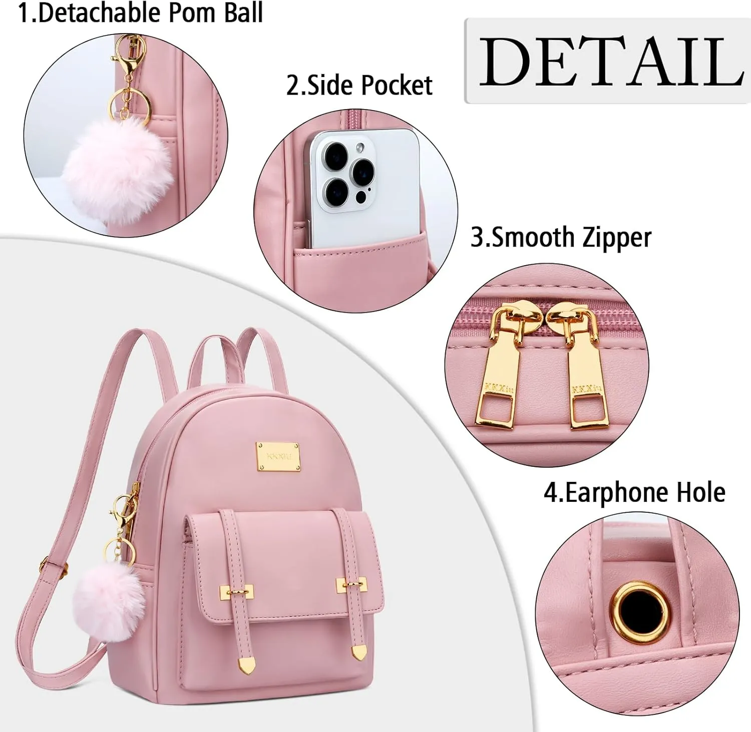 KKXIU 3pcs Fashion Small Synthetic Leather Backpack Purse Cute Mini Bookbag for Women and Girls