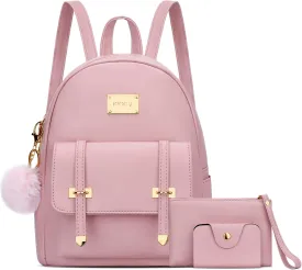 KKXIU 3pcs Fashion Small Synthetic Leather Backpack Purse Cute Mini Bookbag for Women and Girls