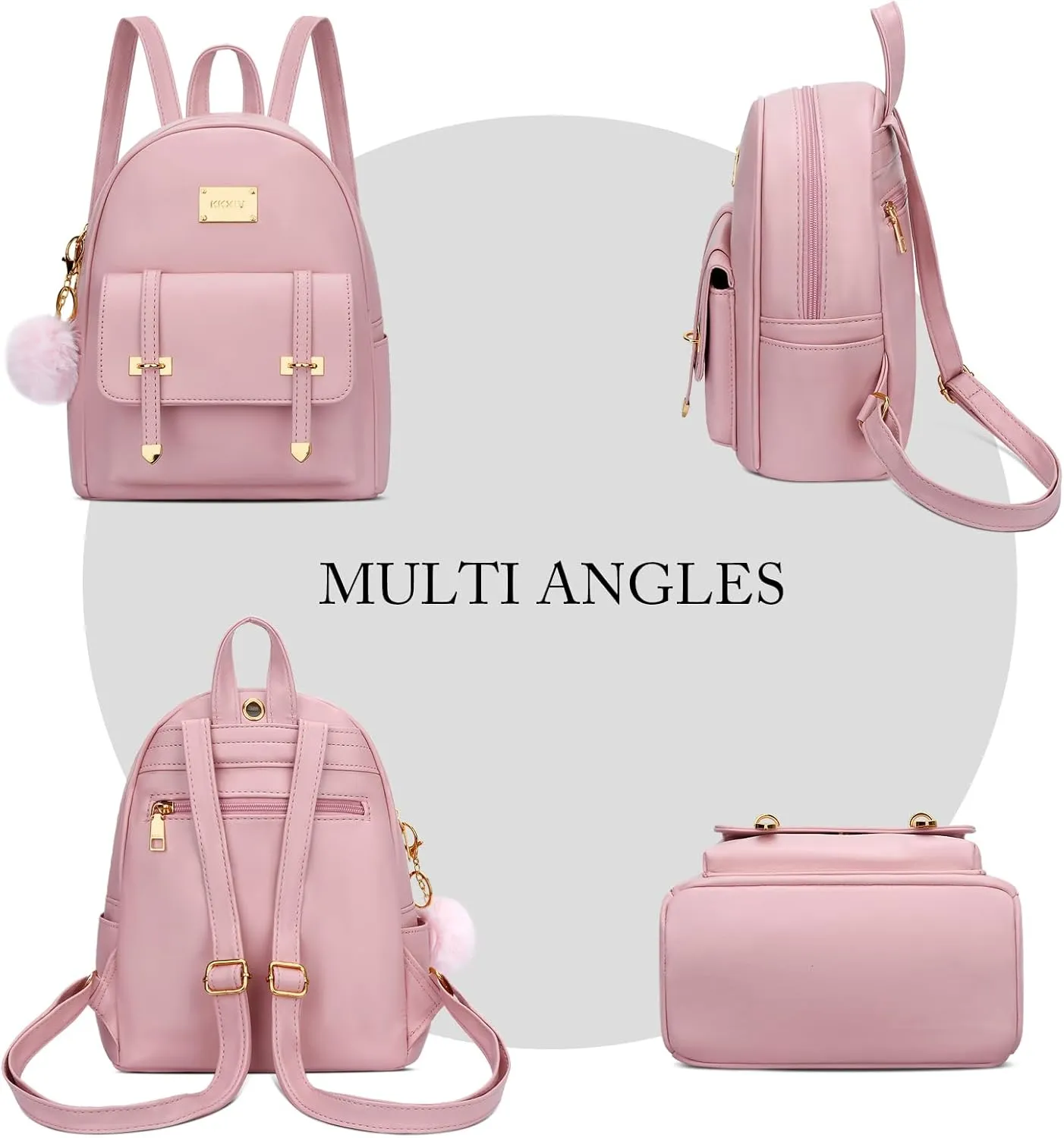 KKXIU 3pcs Fashion Small Synthetic Leather Backpack Purse Cute Mini Bookbag for Women and Girls