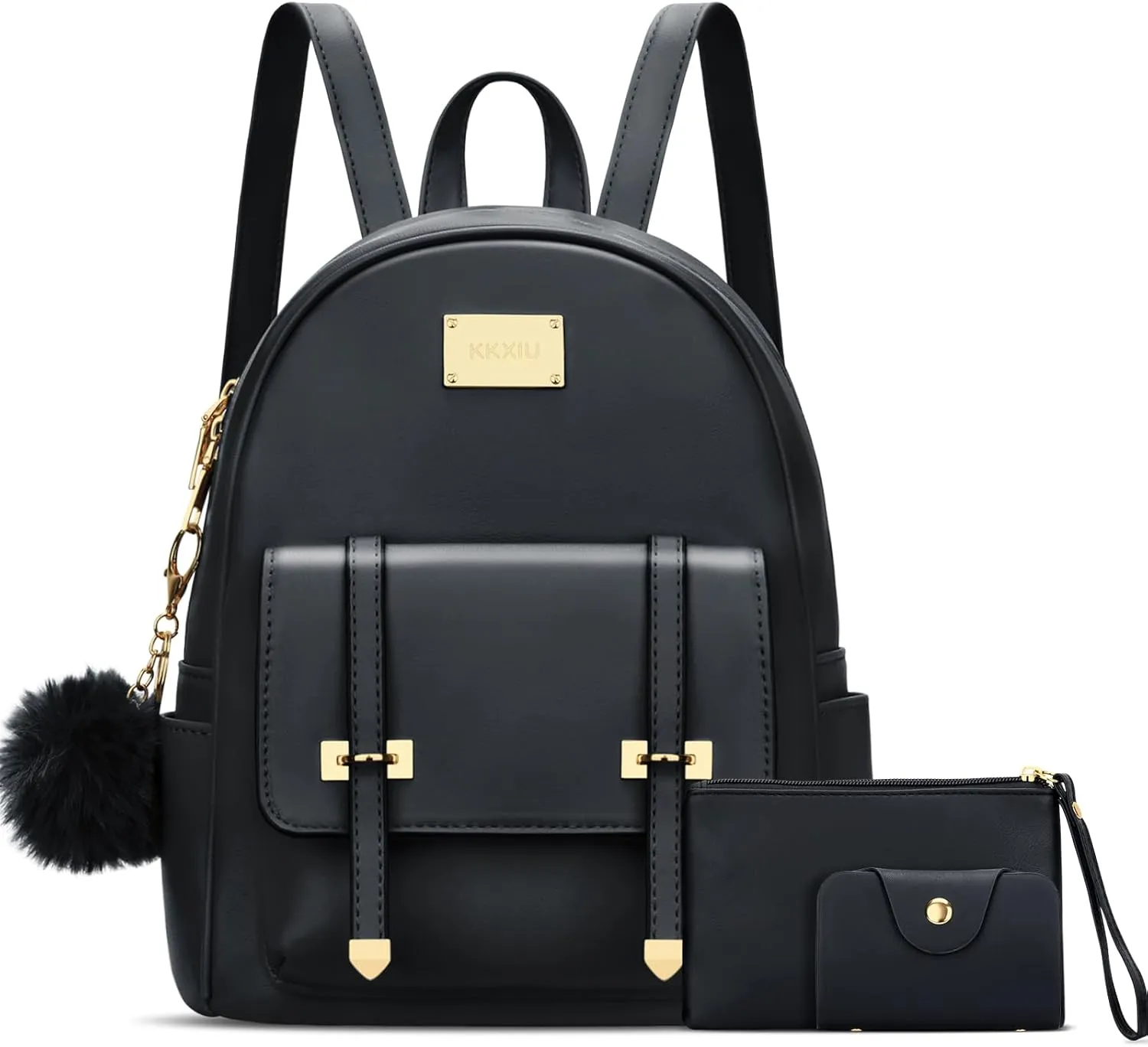 KKXIU 3pcs Fashion Small Synthetic Leather Backpack Purse Cute Mini Bookbag for Women and Girls