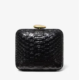 Leather clutch with python embossing Michael Kors Tina Mini Python Embossed Leather, black