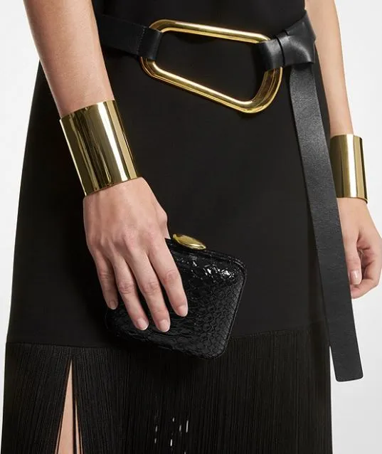 Leather clutch with python embossing Michael Kors Tina Mini Python Embossed Leather, black