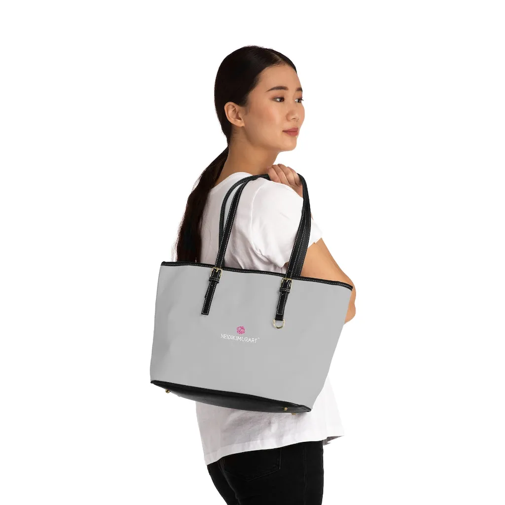 Light Grey Zipped Tote Bag, Solid Color Modern Essential Designer PU Leather Shoulder Bag For Ladies