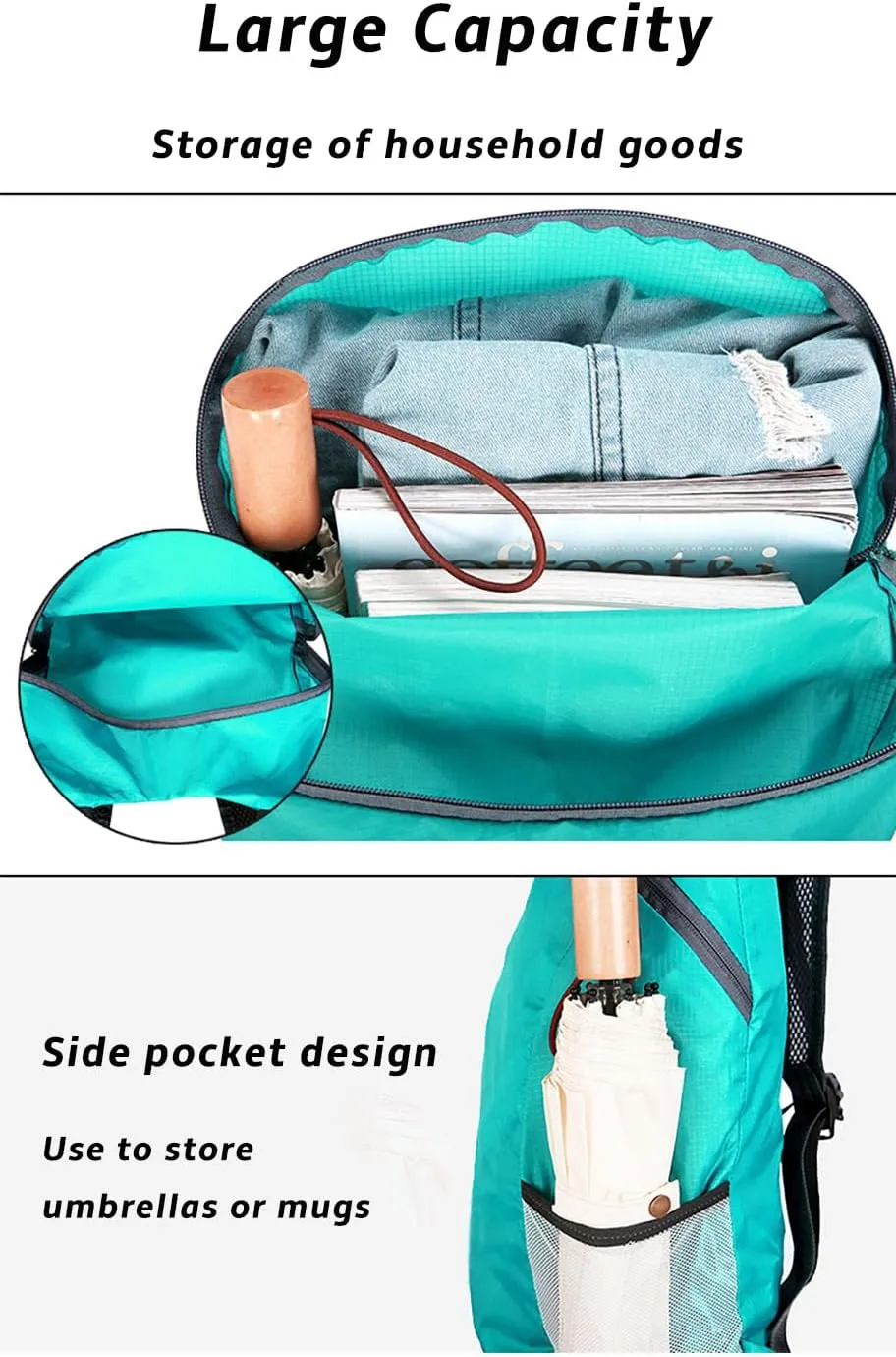 Lightweight Foldable Waterproof Backpack For Men Women Outdoor Sports Travel Leisure Bag Hiking Small Daypack 20L (Black)
