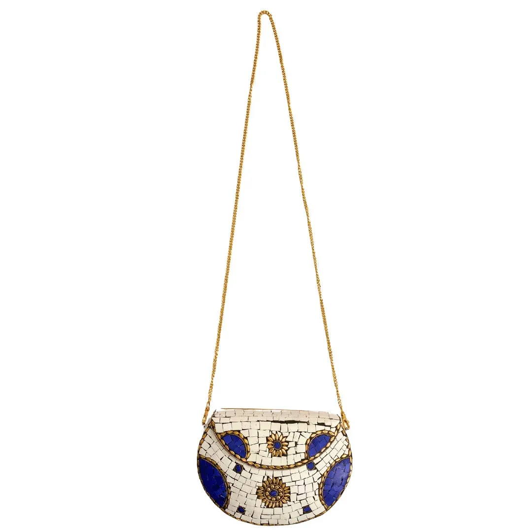 Mosaic Vintage Style Crossbody Clutch White