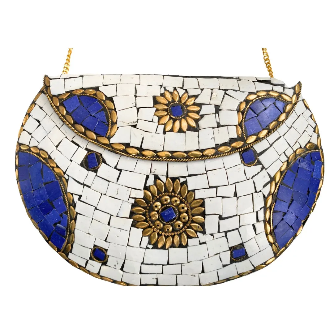 Mosaic Vintage Style Crossbody Clutch White