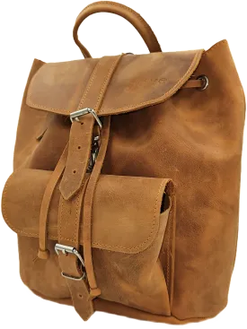 Orange oil tanned leather backpack bag