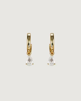 PEAR-CUT CRYSTAL DANGLE HOOP EARRINGS 18K GOLD PVD