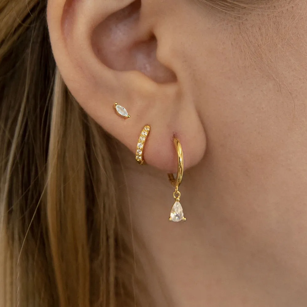 PEAR-CUT CRYSTAL DANGLE HOOP EARRINGS 18K GOLD PVD