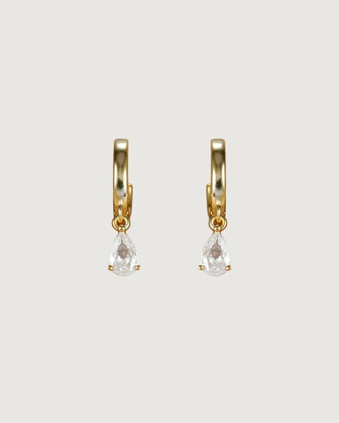 PEAR-CUT CRYSTAL DANGLE HOOP EARRINGS 18K GOLD PVD
