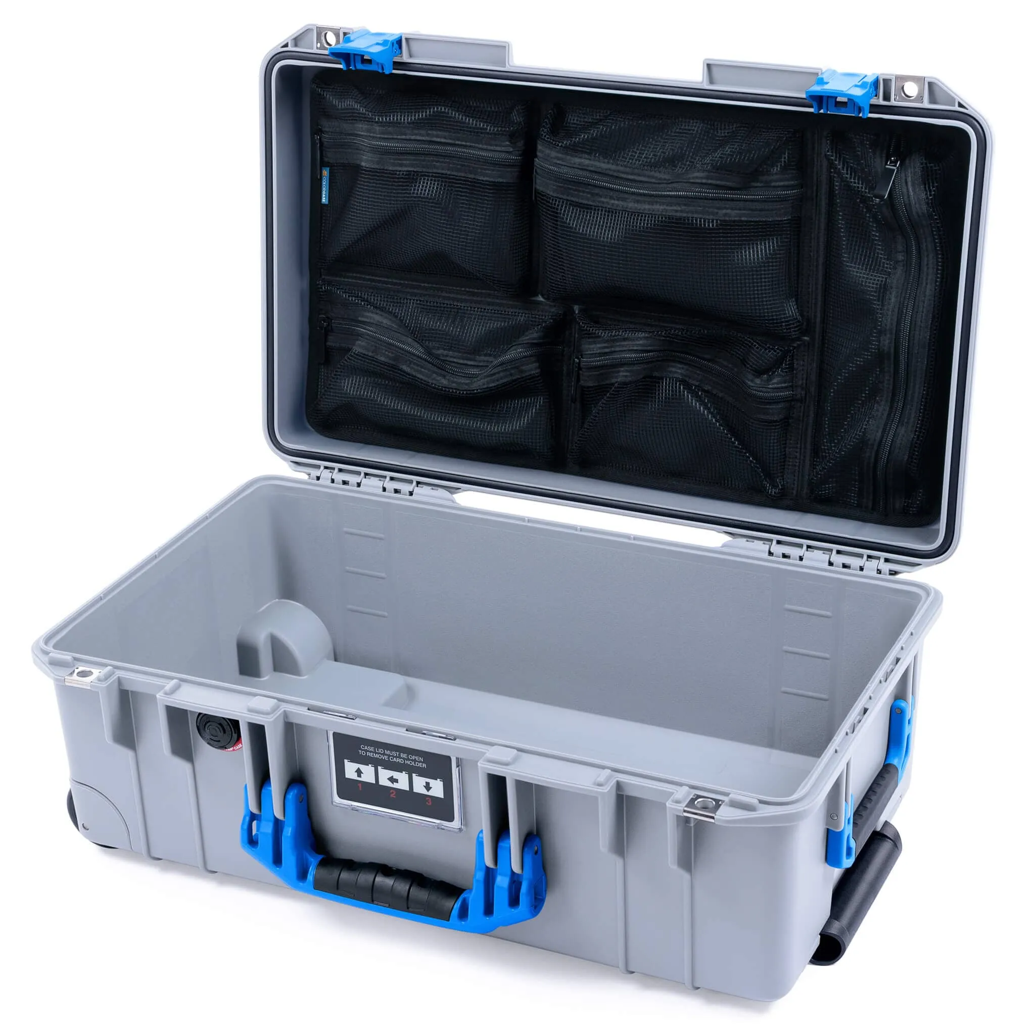 Pelican 1535 Air Case, Silver with Blue Handles & Latches