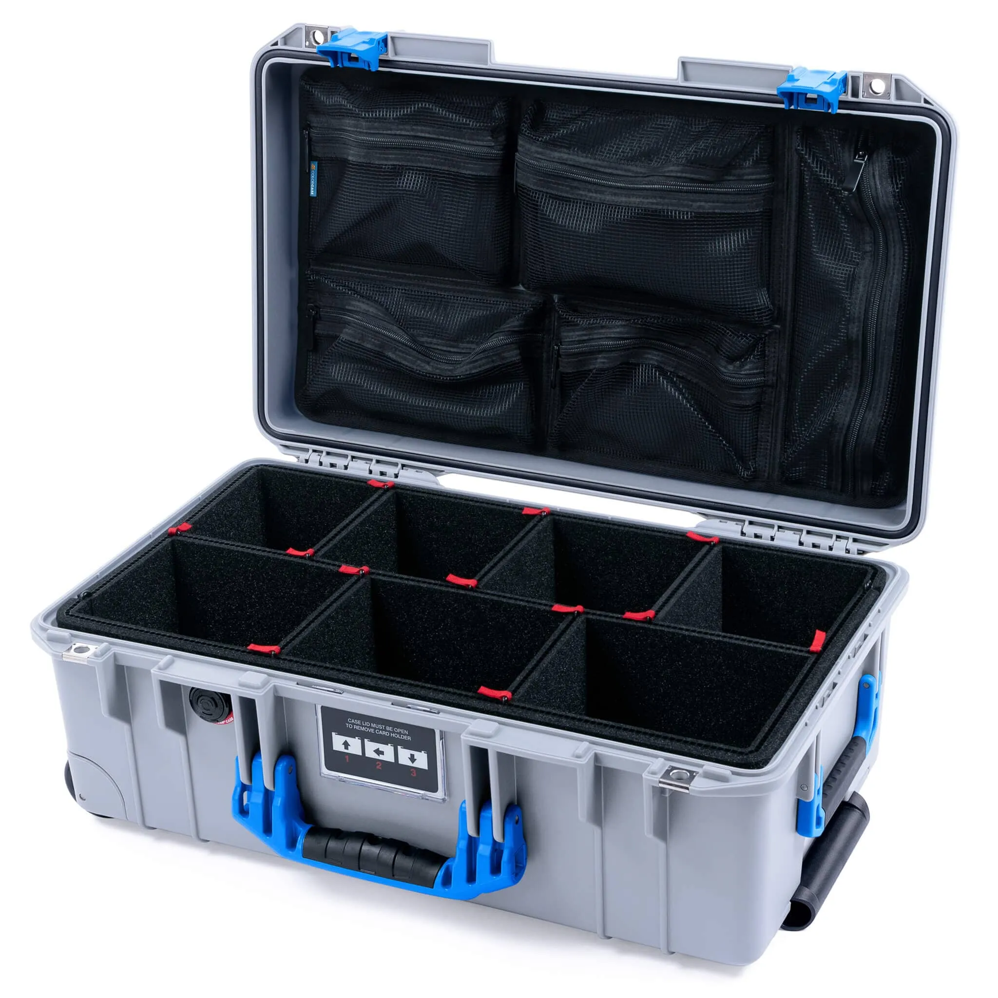 Pelican 1535 Air Case, Silver with Blue Handles & Latches