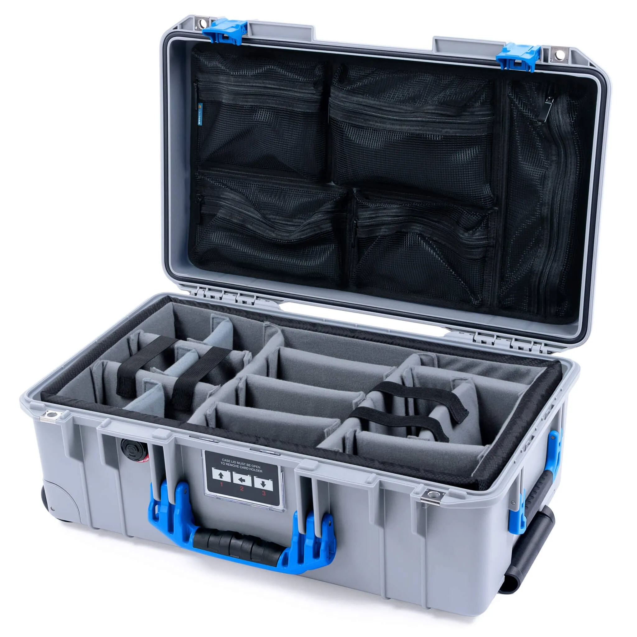 Pelican 1535 Air Case, Silver with Blue Handles & Latches