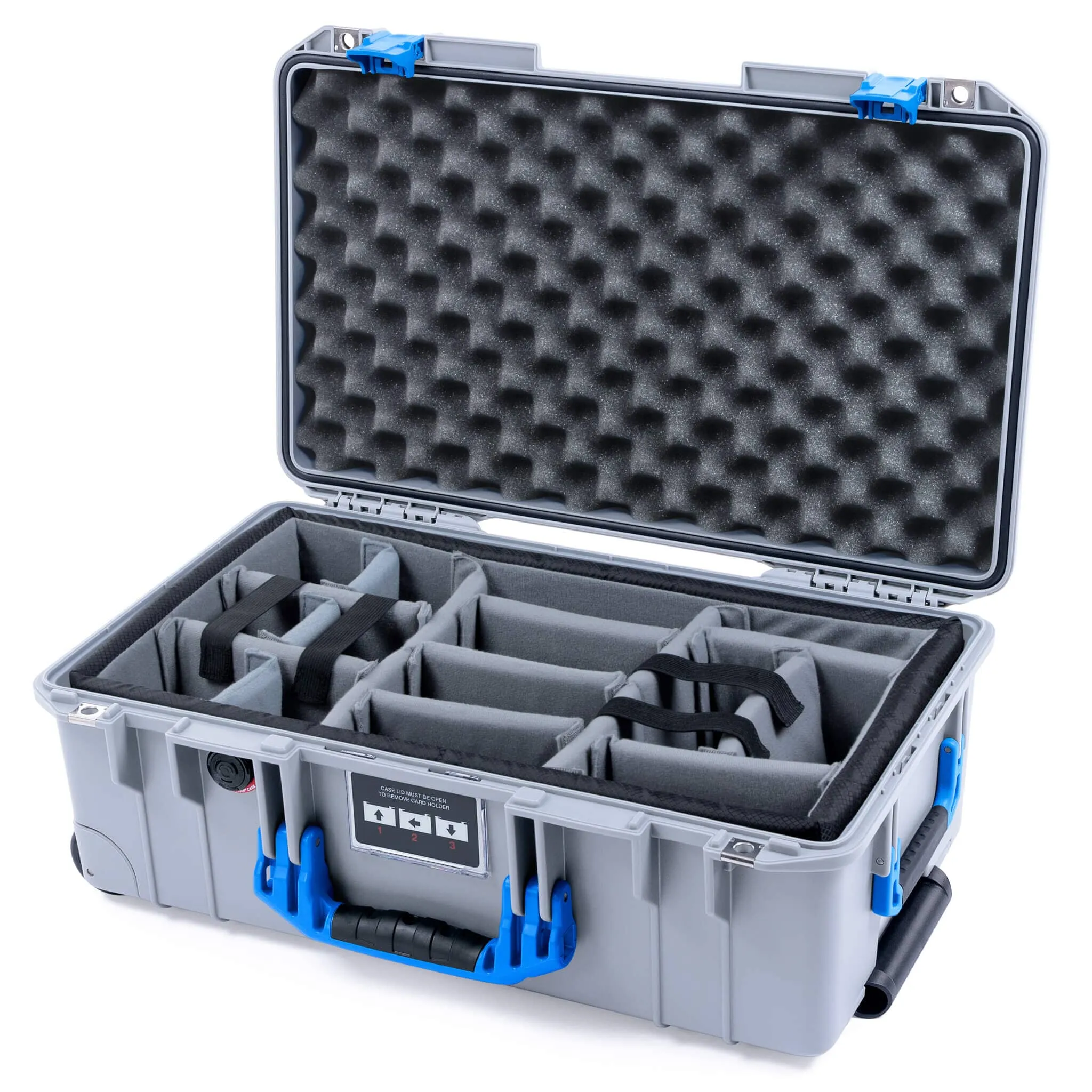 Pelican 1535 Air Case, Silver with Blue Handles & Latches