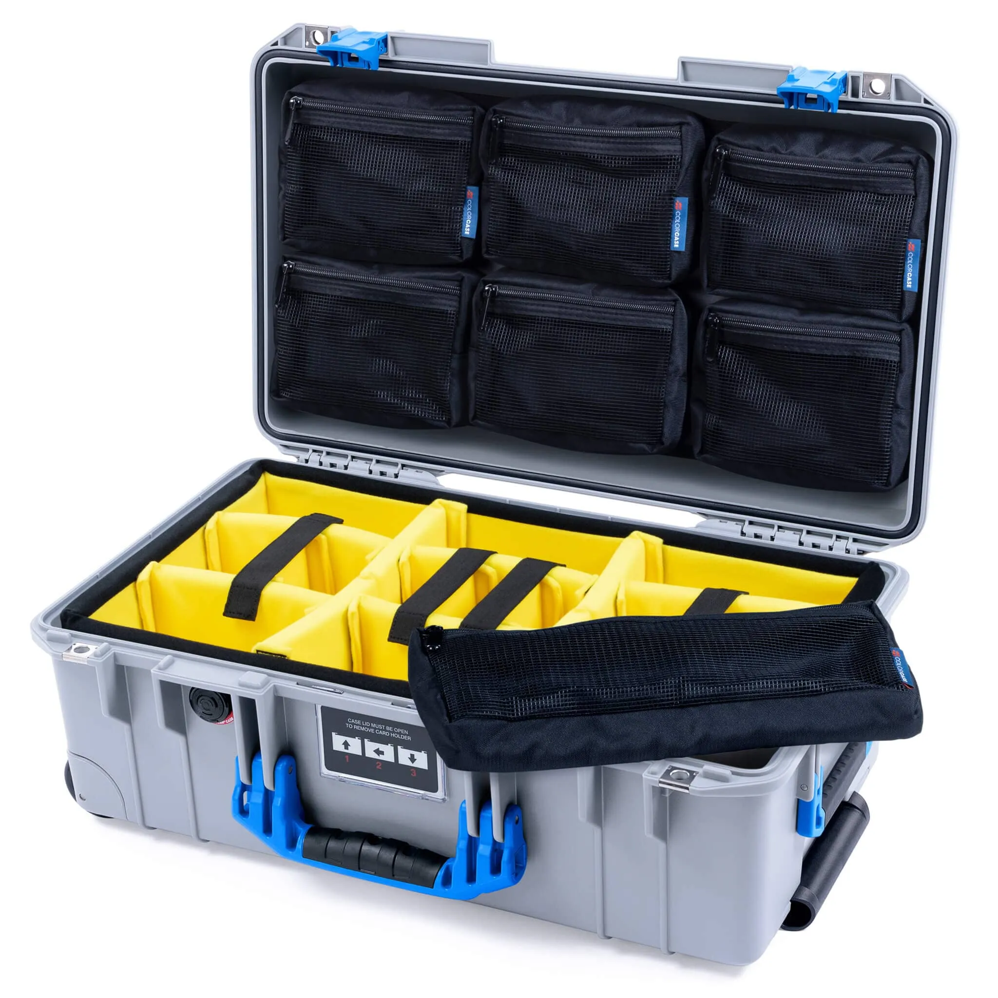 Pelican 1535 Air Case, Silver with Blue Handles & Latches