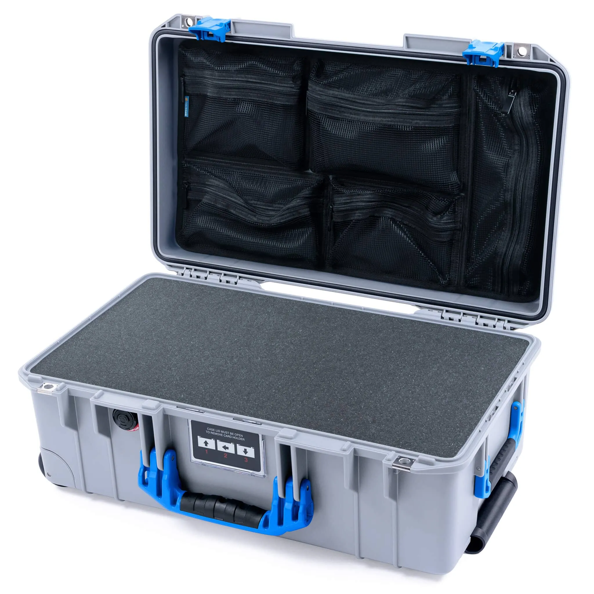 Pelican 1535 Air Case, Silver with Blue Handles & Latches
