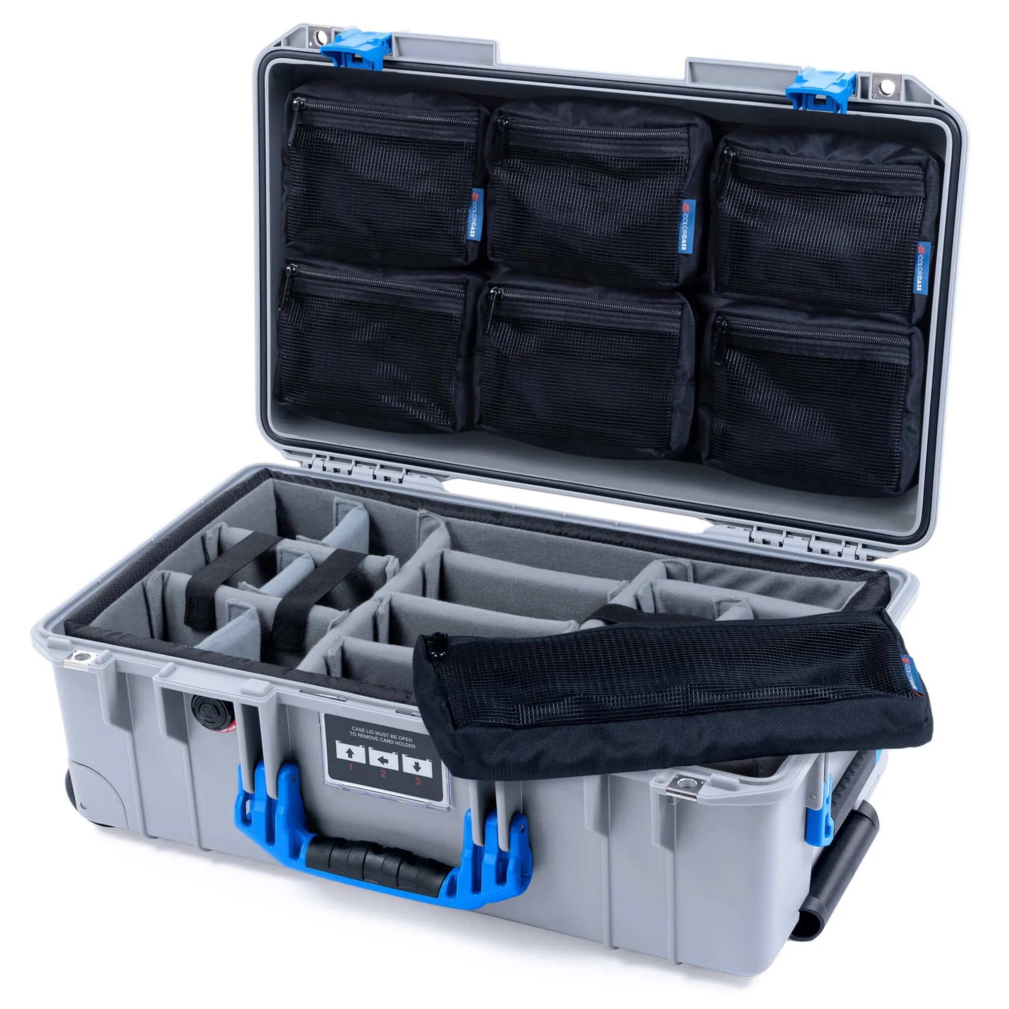 Pelican 1535 Air Case, Silver with Blue Handles & Latches