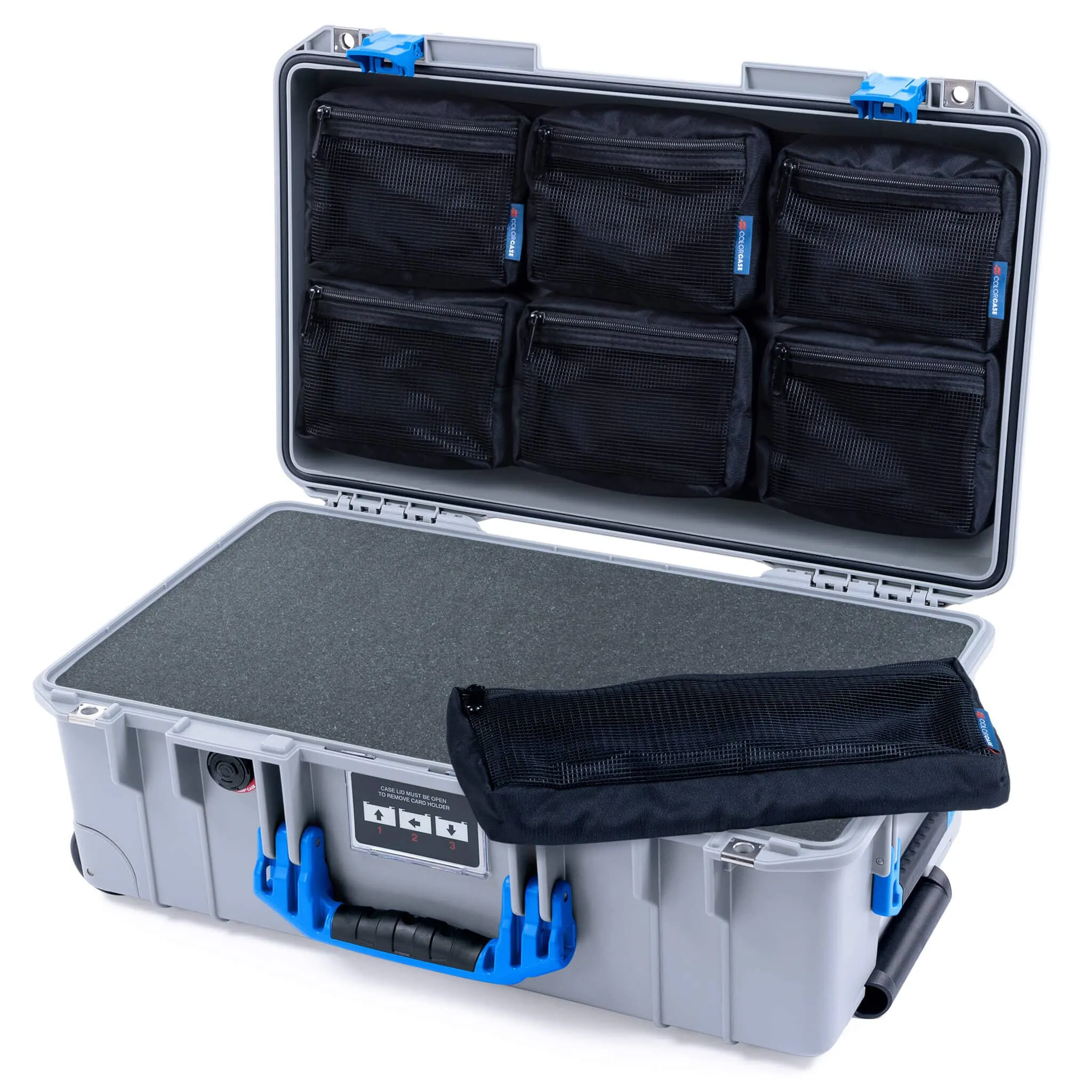 Pelican 1535 Air Case, Silver with Blue Handles & Latches