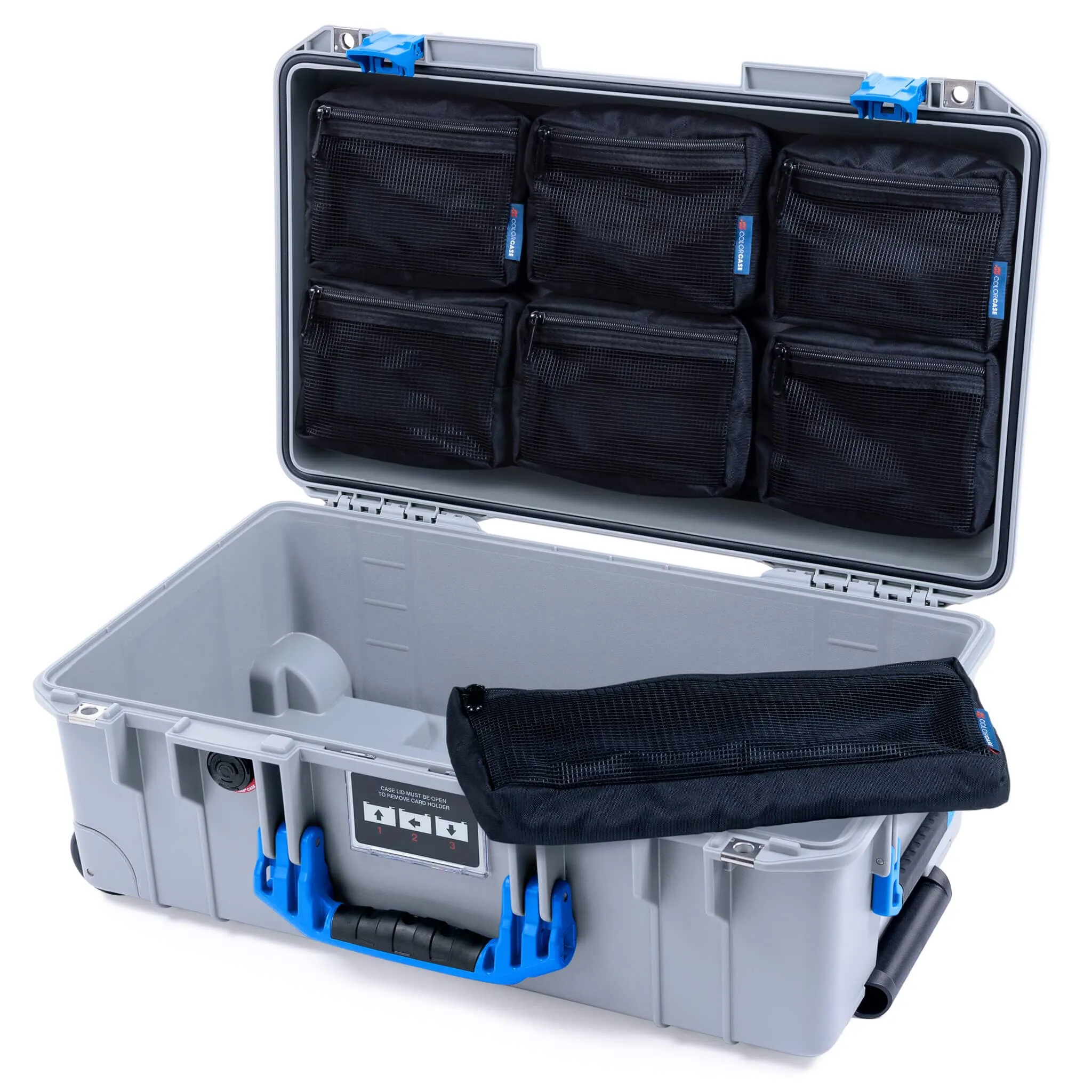 Pelican 1535 Air Case, Silver with Blue Handles & Latches