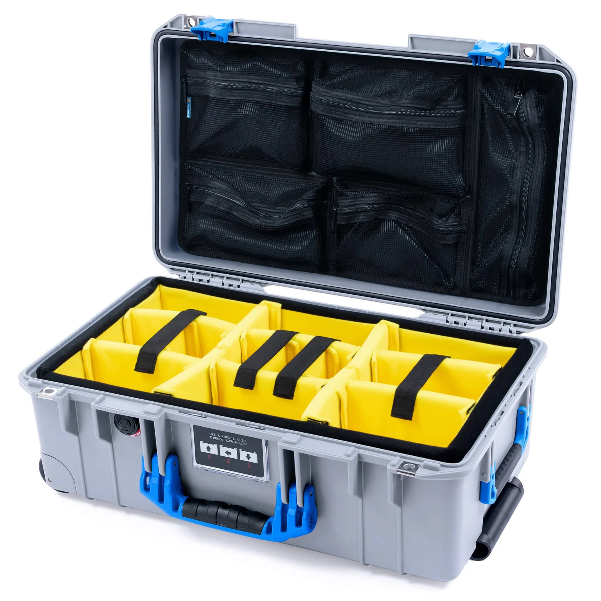 Pelican 1535 Air Case, Silver with Blue Handles & Latches