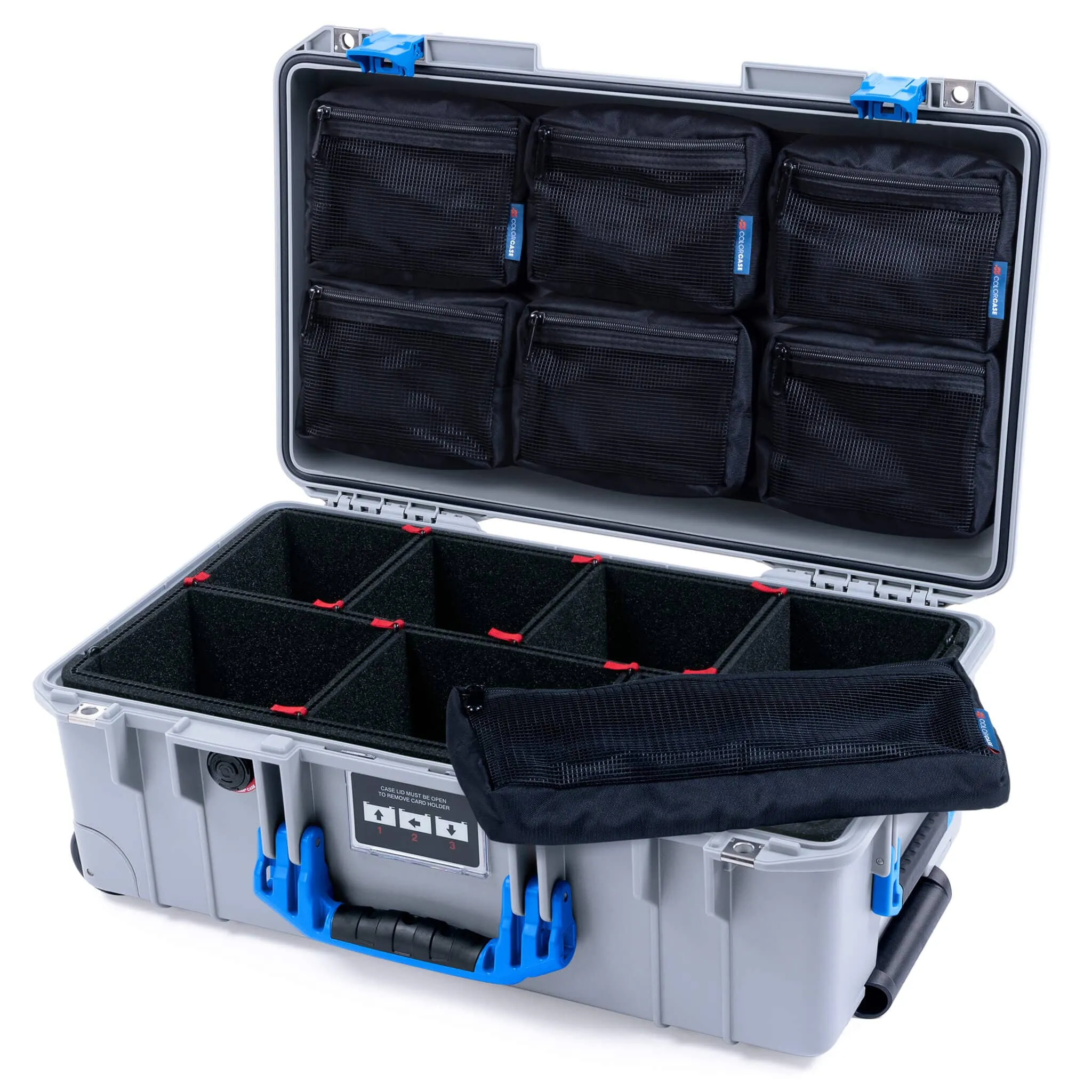 Pelican 1535 Air Case, Silver with Blue Handles & Latches
