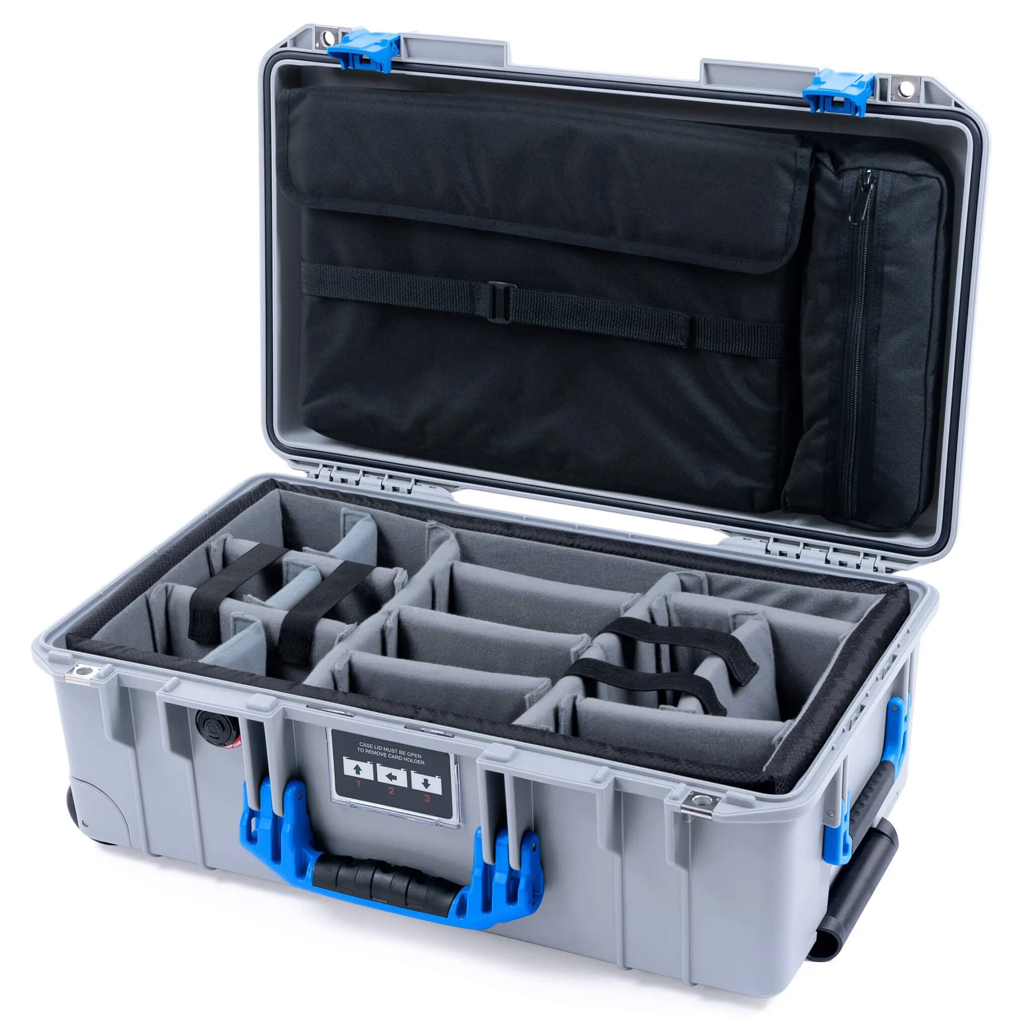 Pelican 1535 Air Case, Silver with Blue Handles & Latches