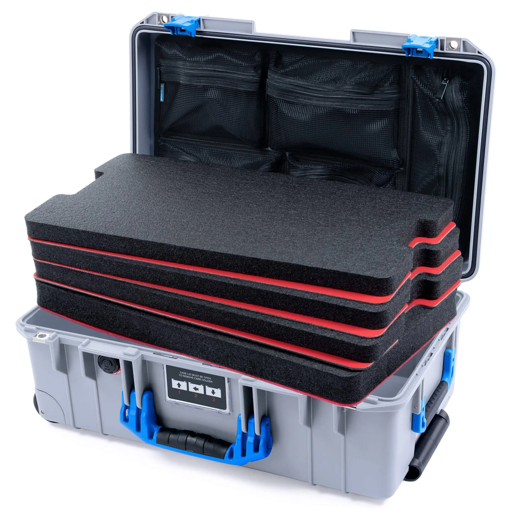Pelican 1535 Air Case, Silver with Blue Handles & Latches