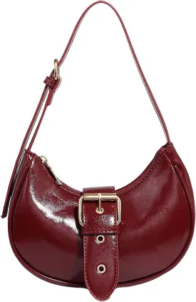 QWINEE Women's Buckle Crescent Bag PU Leather Top Handle Zipper Clutch Satchel Handbags