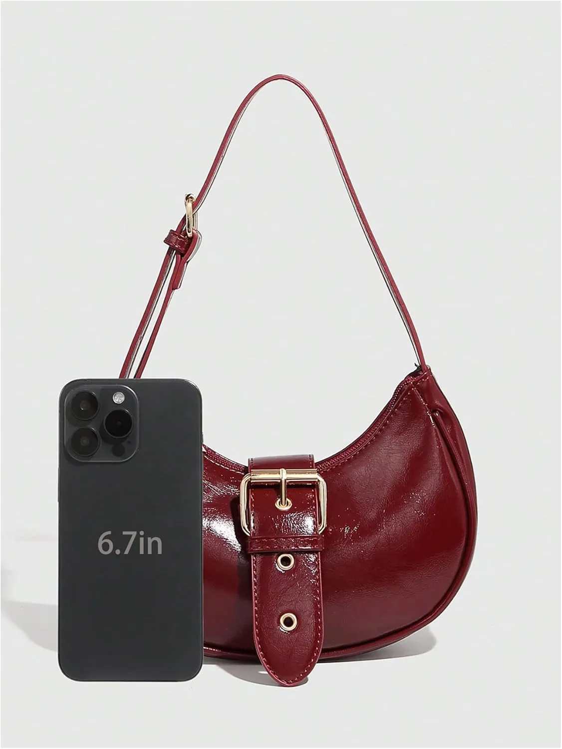 QWINEE Women's Buckle Crescent Bag PU Leather Top Handle Zipper Clutch Satchel Handbags