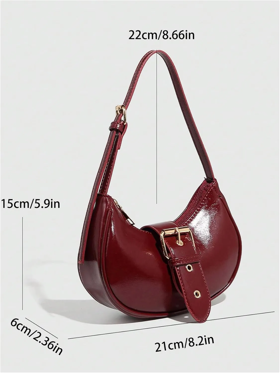 QWINEE Women's Buckle Crescent Bag PU Leather Top Handle Zipper Clutch Satchel Handbags