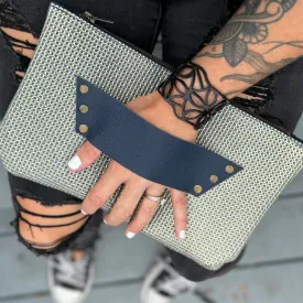 [raleigh leather] Clutch - Blue   Gold Embossed with Navy