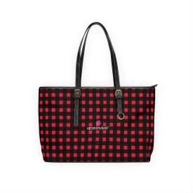 Red Buffalo Plaid Tote Bag, Plaid Print PU Leather Over The Shoulder Hand Work Bag 17"x11"/ 16"x10"