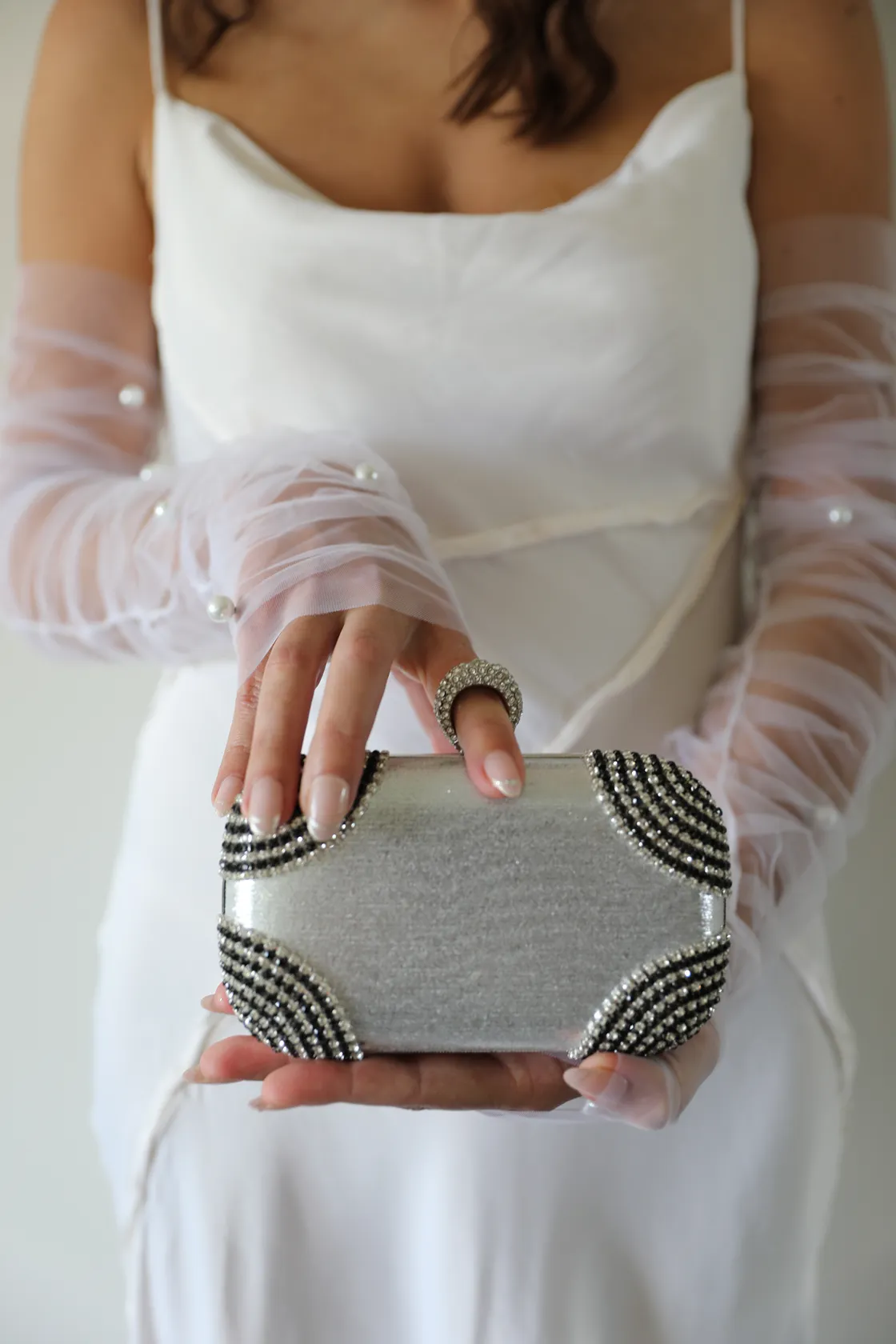 Silver Crystal Evening Clutch