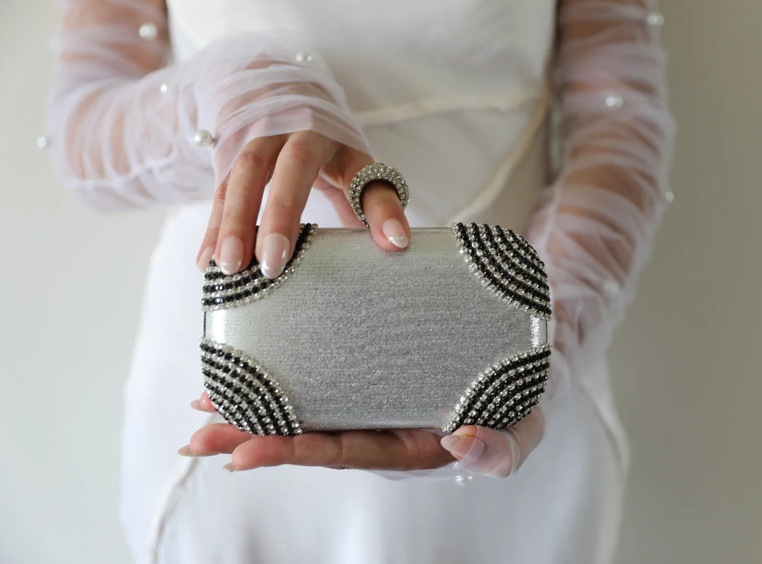Silver Crystal Evening Clutch