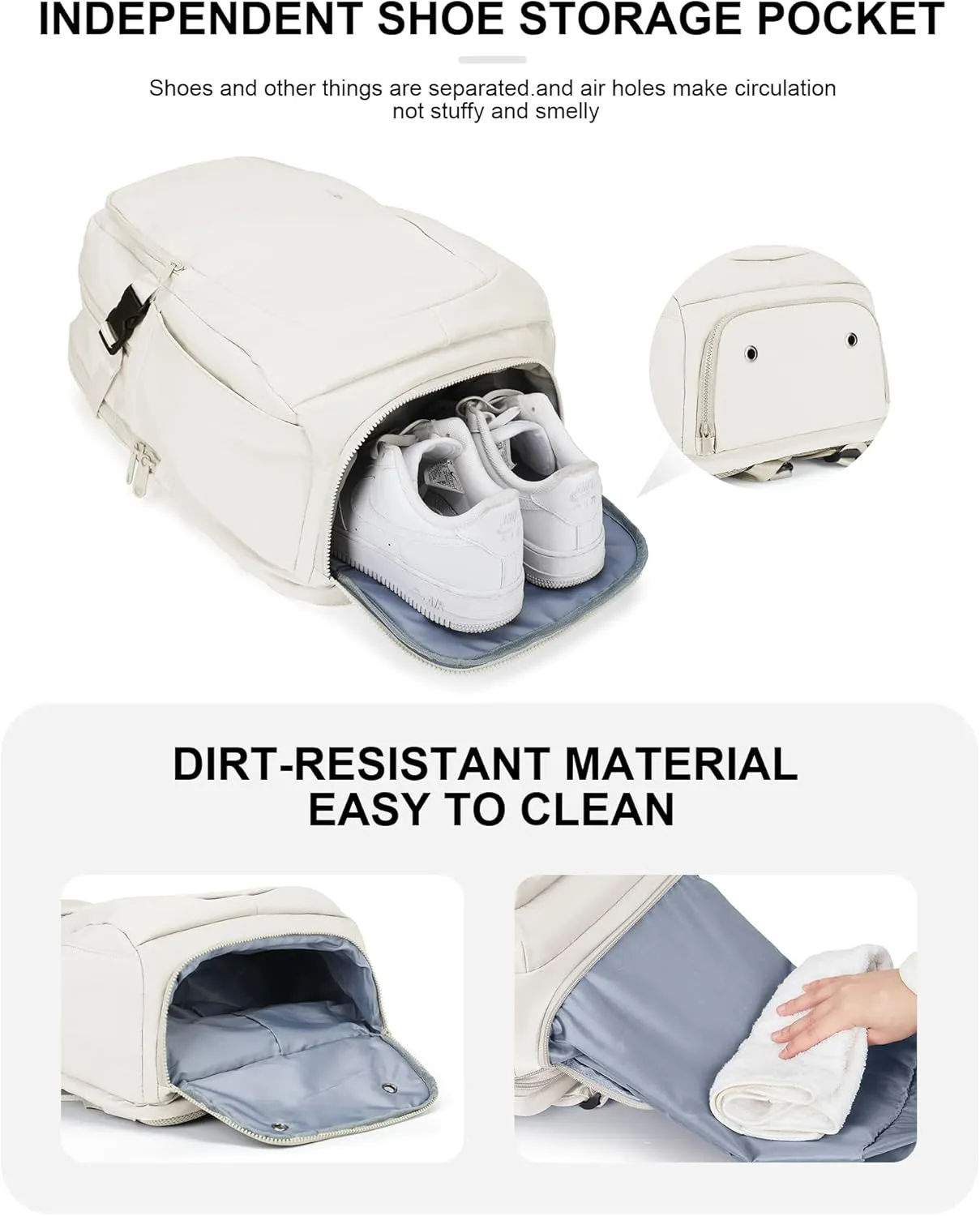 suwasp Large Travel Backpack for Women Men Airline Approved Carry On Personal Item Backpack Bag Frontier Airlines Personal Item Bag Flight Approved Luggage Backpack - White